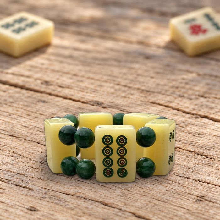 Bracelet Bambous et Cercles vu de face, avec une tuile de cercles