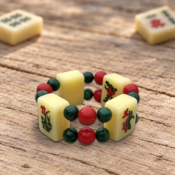 Bracelet Les Fleurs, tuiles de mahjong anciennes