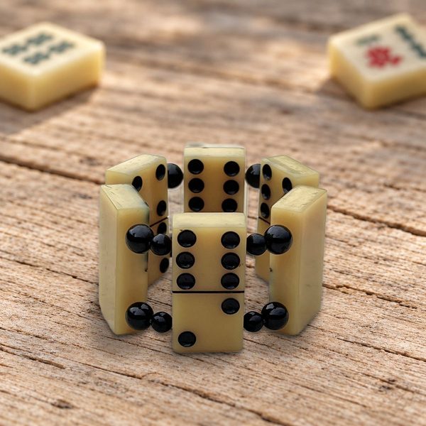 Bracelet Dominos, deux perles, tuiles de mahjong anciennes